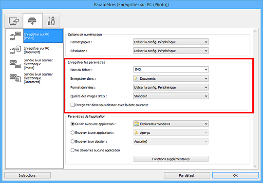 figure : boîte de dialogue Paramètres